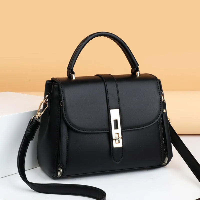 Women's soft leather messenger bag in square vertical design with adjustable shoulder strap