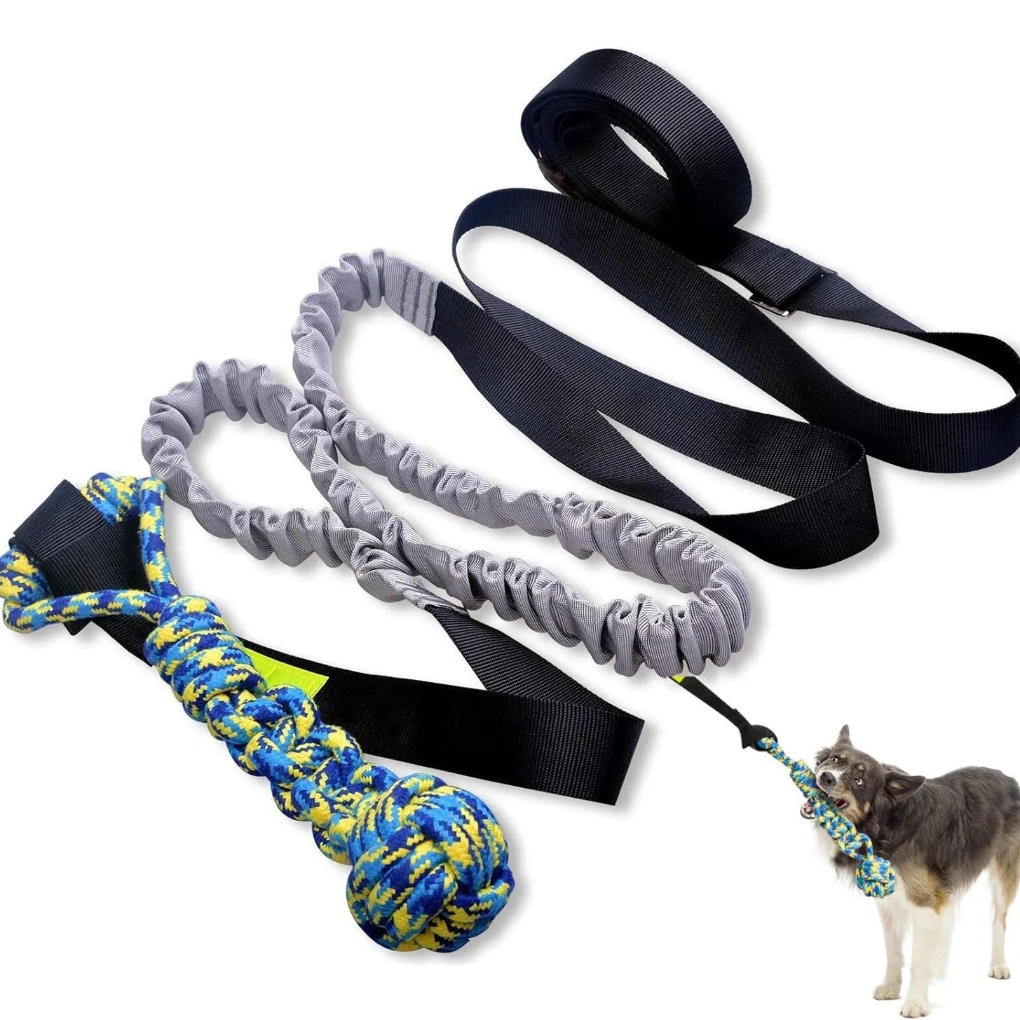 Green cotton dog tug-of-war rope toy with corncob or teether ball design for indoor outdoor play