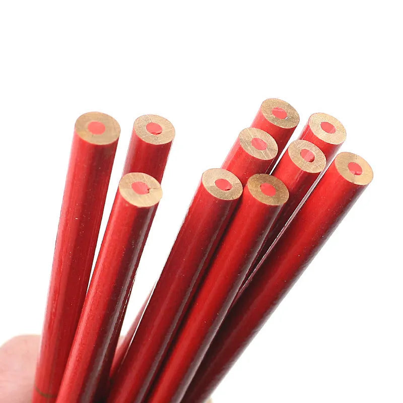 Red and blue two-colour carpenter's pencil in wooden casing, 10-piece pack
