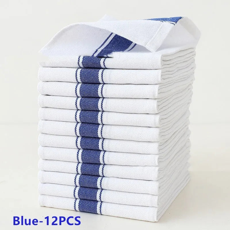 Polyester cotton striped kitchen dish towels in various colours, 48x70cm size