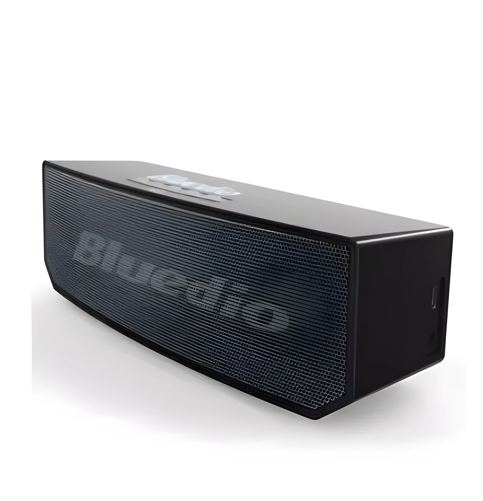 Black cloud smart speaker with compact design showing dimensions and Micro-USB charging port