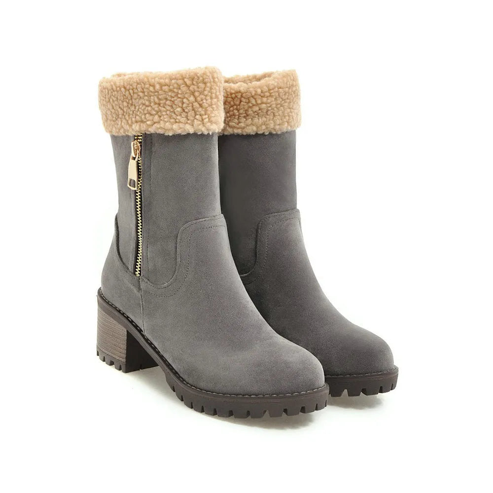 Men's waterproof snow boots with plush lining in black, grey, green, and orange colours
