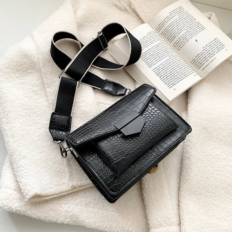 Vintage crossbody bag in PU fabric, dimensions 20cm by 14cm by 7cm, shown in available colours.