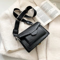 Vintage crossbody bag in PU fabric, dimensions 20cm by 14cm by 7cm, shown in available colours.