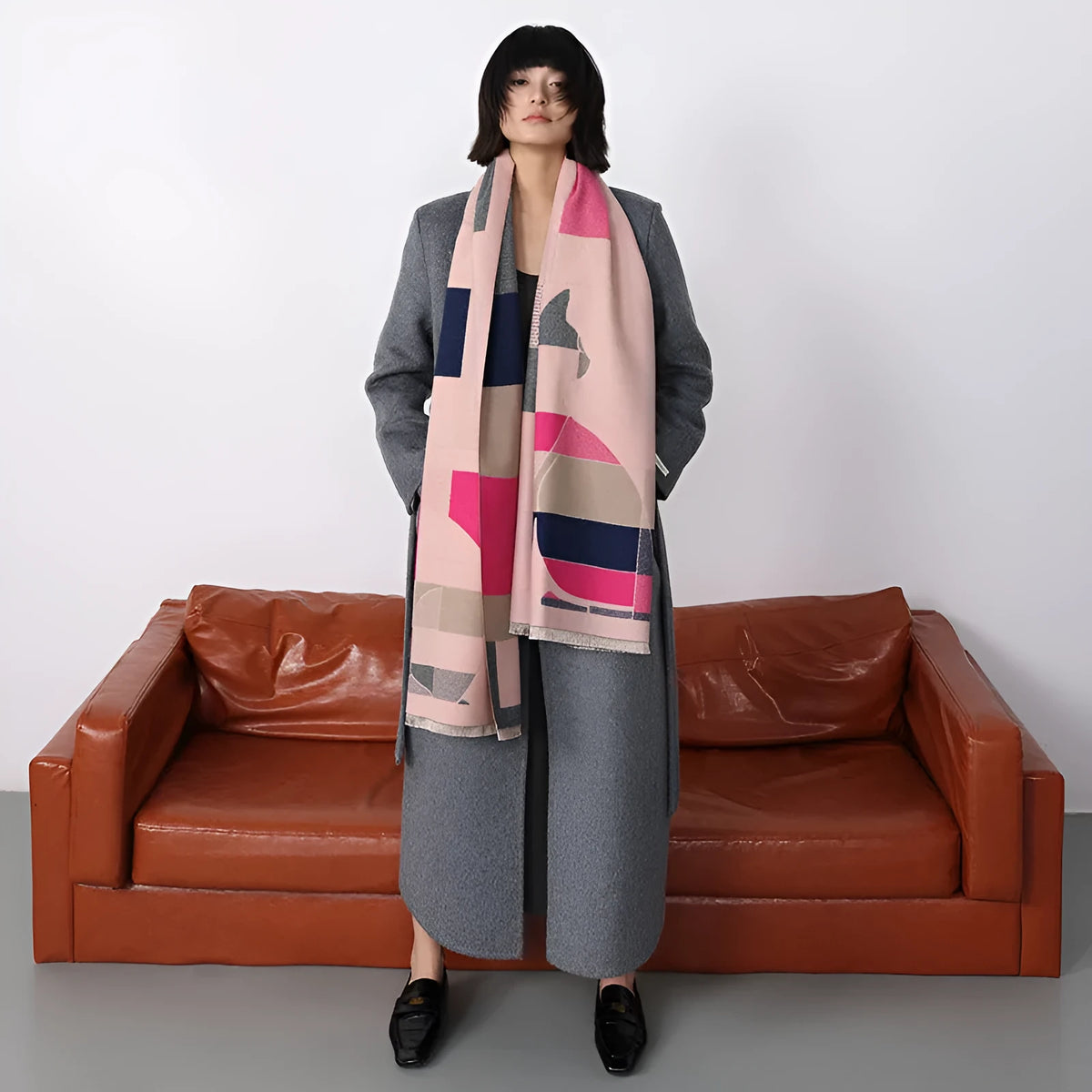 Imitation cashmere shawl scarf in a choice of colours, shown at its 185cm by 65cm size.