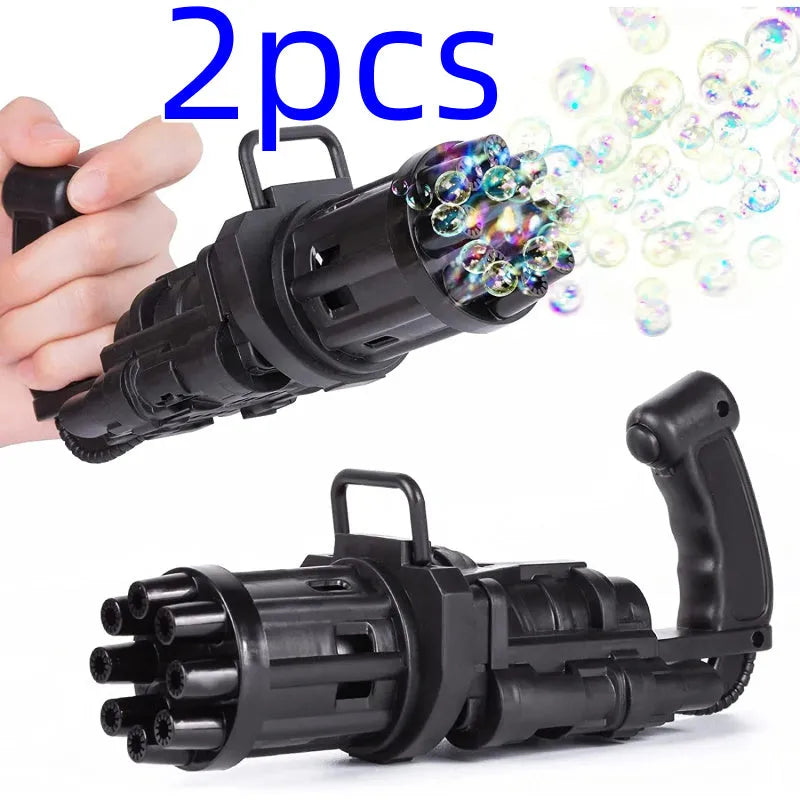 Kids plastic bubble gun toy machine in pink gold or black with 2-in-1 fan function and battery power