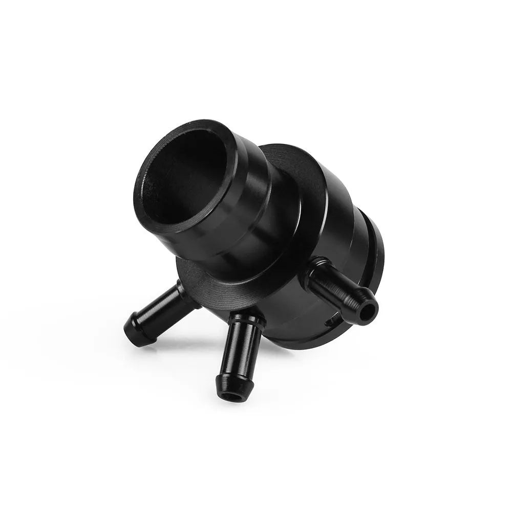 Second generation engine vacuum adapter tee in black or titanium colour with barbed hose fittings