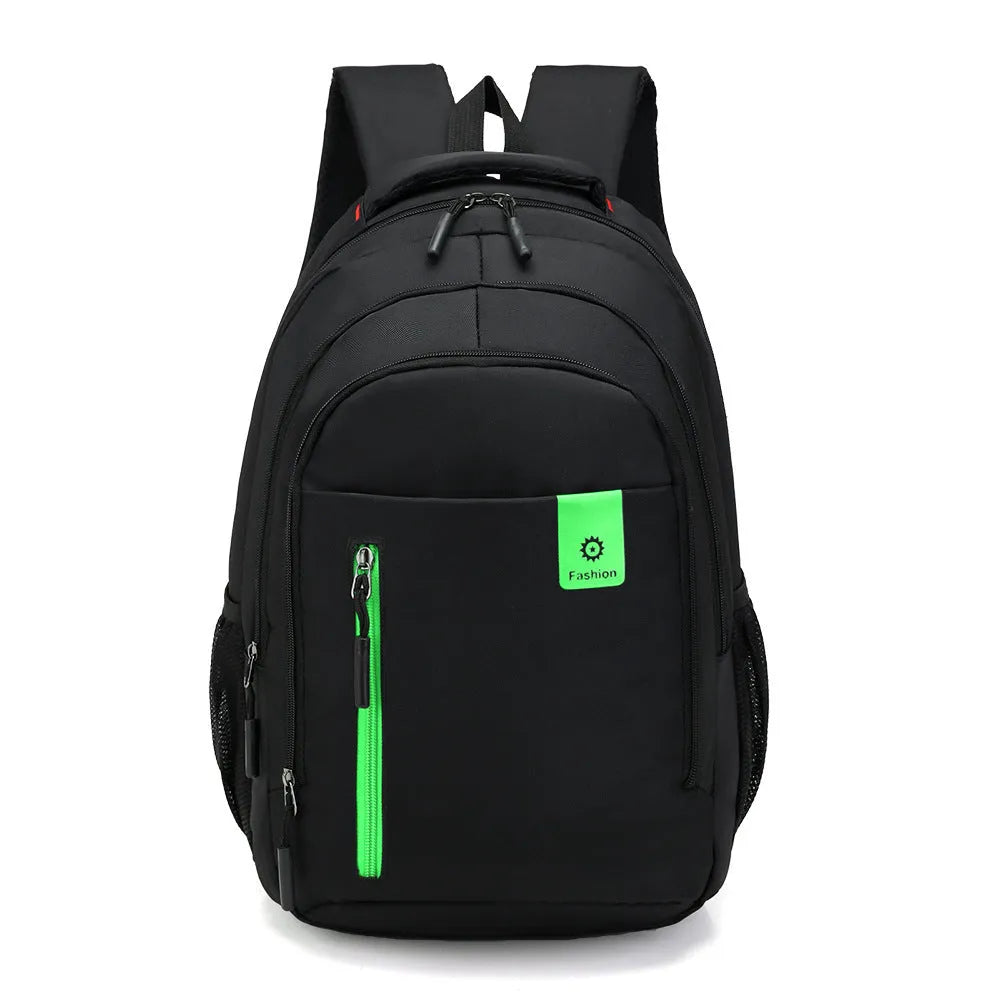 Oxford fabric backpack for teens with breathable padded straps and side zipper pockets in blue