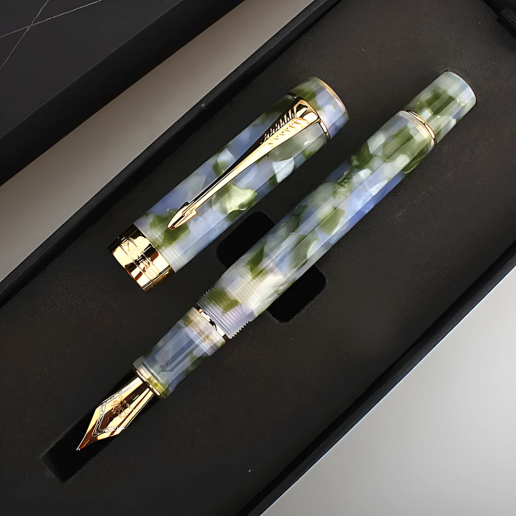 Deep Bath Green metal ballpoint pen showing three tip options: 0.5mm fine, 0.7mm medium and 1.0mm graphic