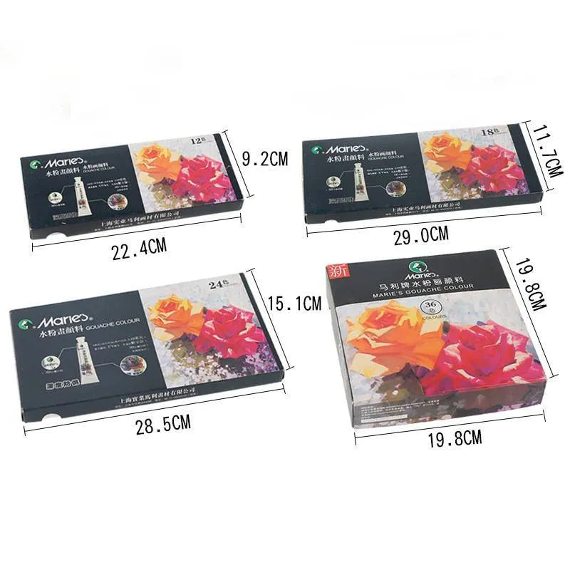 Gouache paint set with multiple tubes in 12, 18, or 24 colours available in 5ml or 12ml sizes