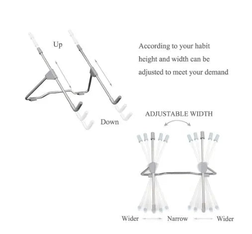 Grey aluminium alloy phone and laptop stand with adjustable viewing angles