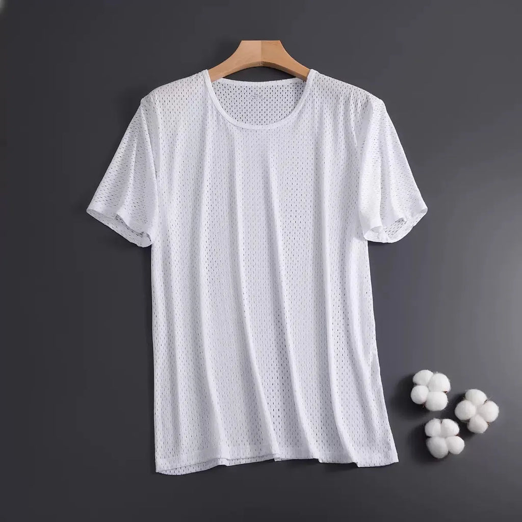 Men's ice silk short sleeve T-shirt in solid colour with crew neck and regular fit