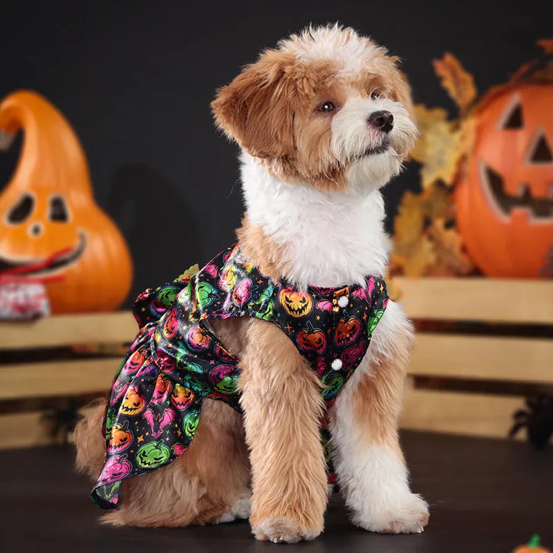 Orange angel wings Halloween costume for a dog on a mannequin.