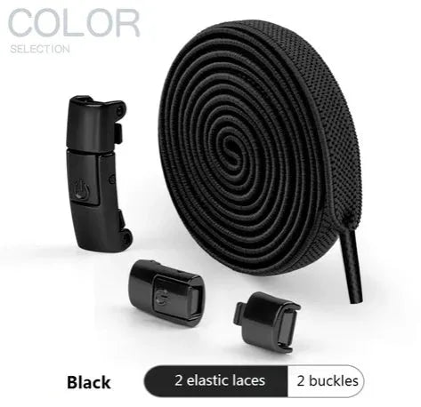 Press lock elastic no-tie shoelaces with widened 8mm flat profile in assorted colours