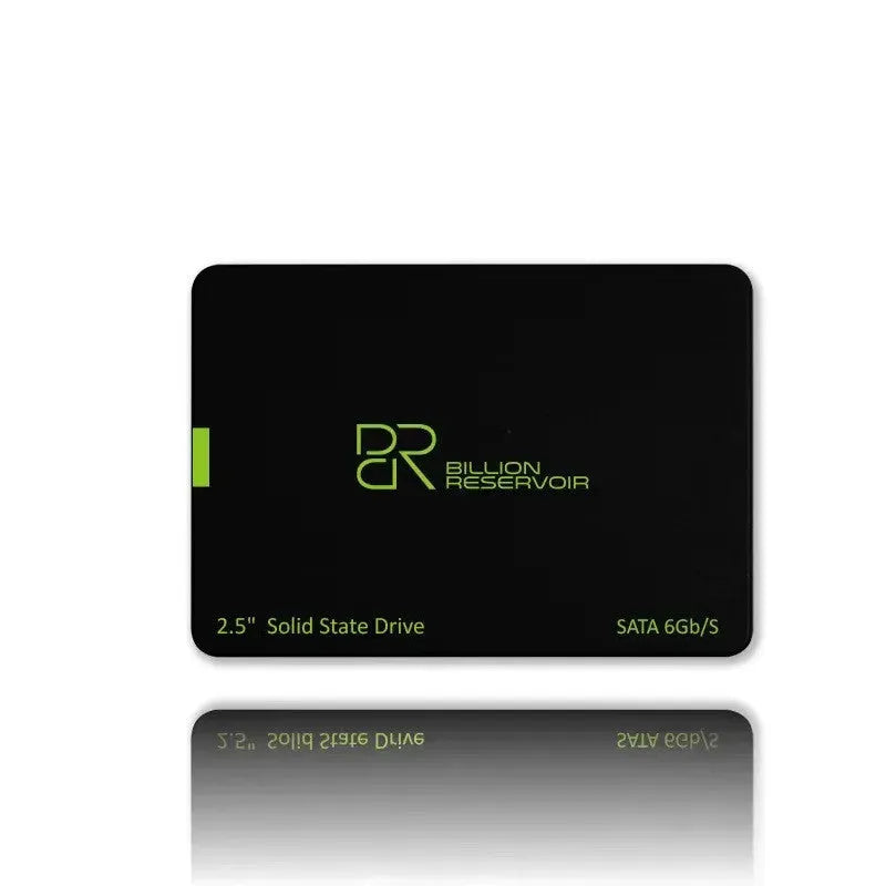 Black 2.5-inch SATA solid state drive showing front connector and capacity label
