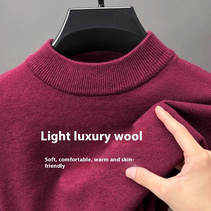 Men's solid colour half turtleneck knitwear pullover in fine wool yarn