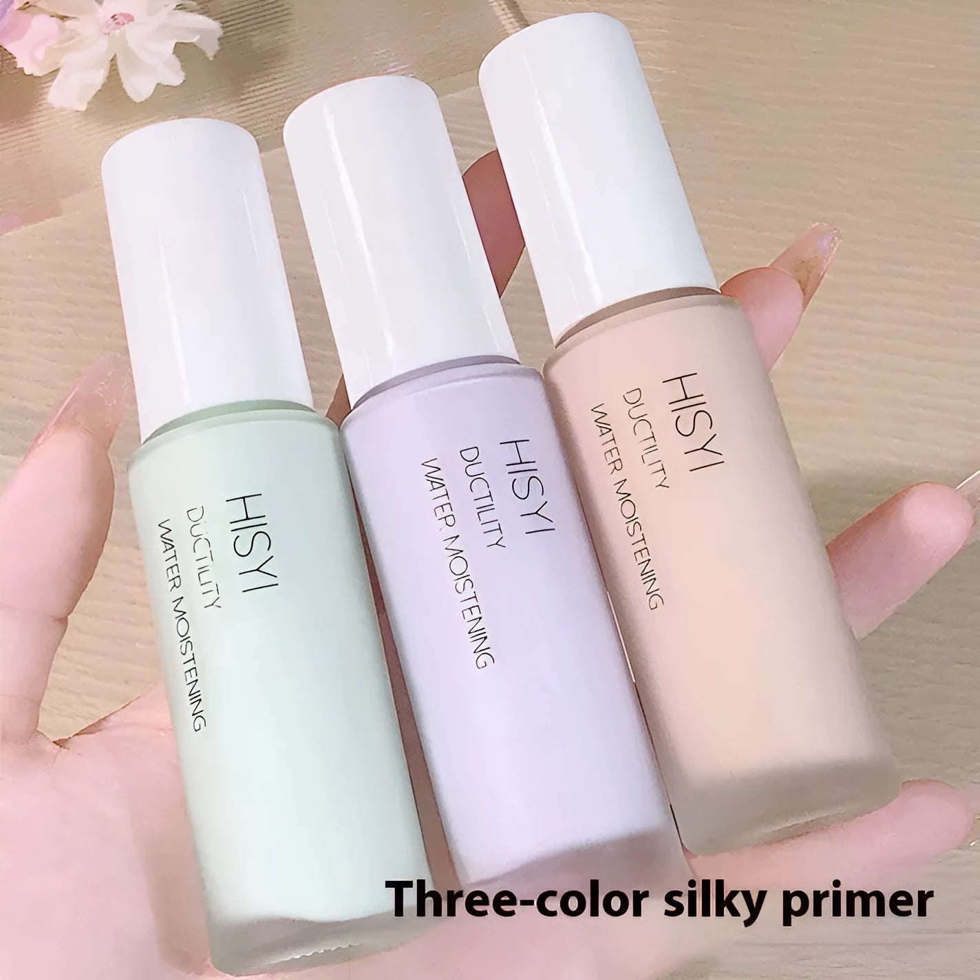 Silky clear brightening makeup primer tube showing three colour options 01 02 03
