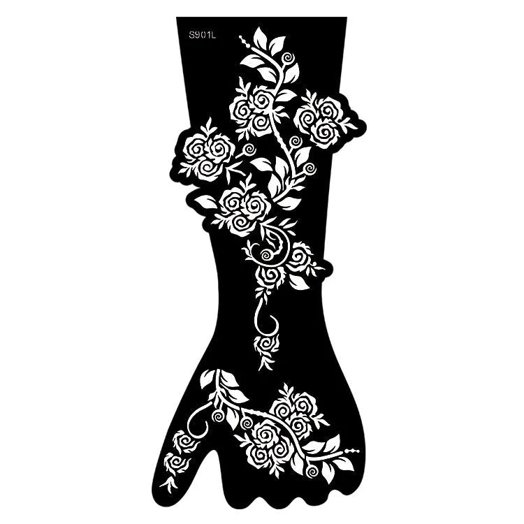 Set of geometric hollow template tattoo stickers showing 3D paper carving detail on sample designs.