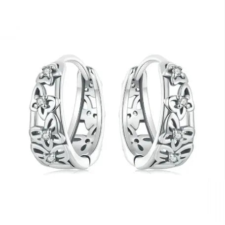 Sterling silver hollow butterfly earrings with zircon accents and retro animal modelling design