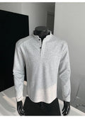 Men's patchwork stand-up collar polo shirt in loose fit with long sleeves