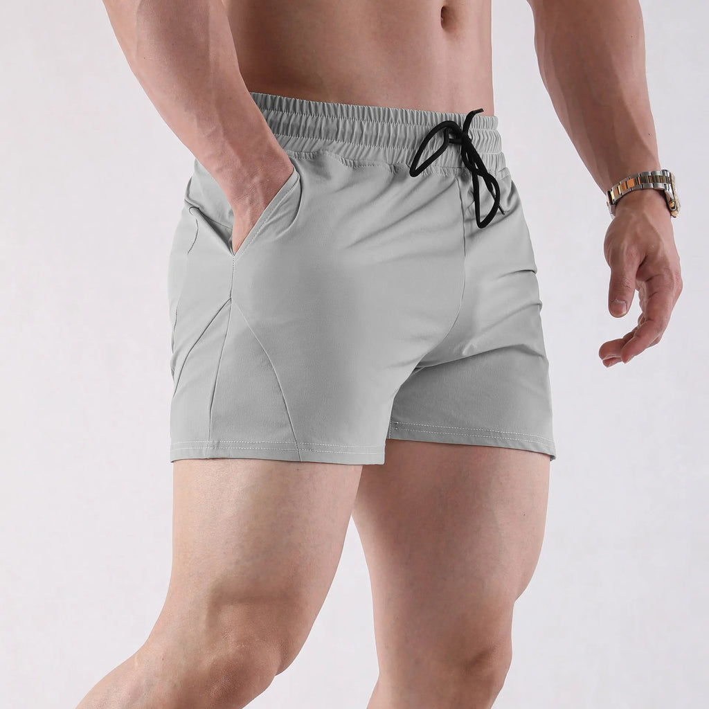 Men's thin polyester basketball shorts in grey, black, apricot or green with elastic waistband