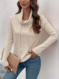 Apricot coloured long sleeve hooded pullover sweater with a drawstring.