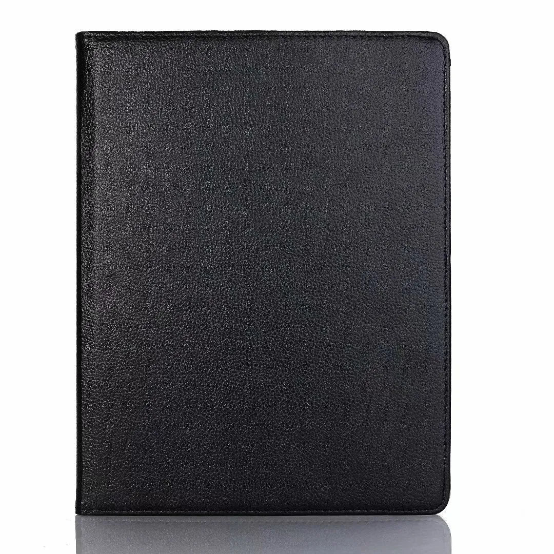 Imitation leather rotating clamshell protective sleeve for iPad, shown in rose red colour.