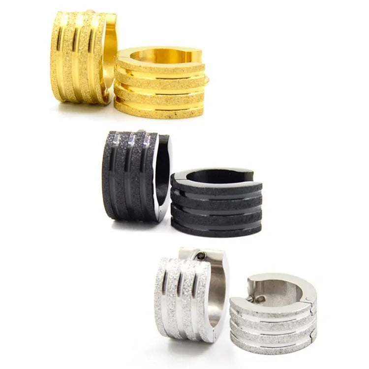 Geometric titanium steel earrings with frosted finish in black, gold and steel colours