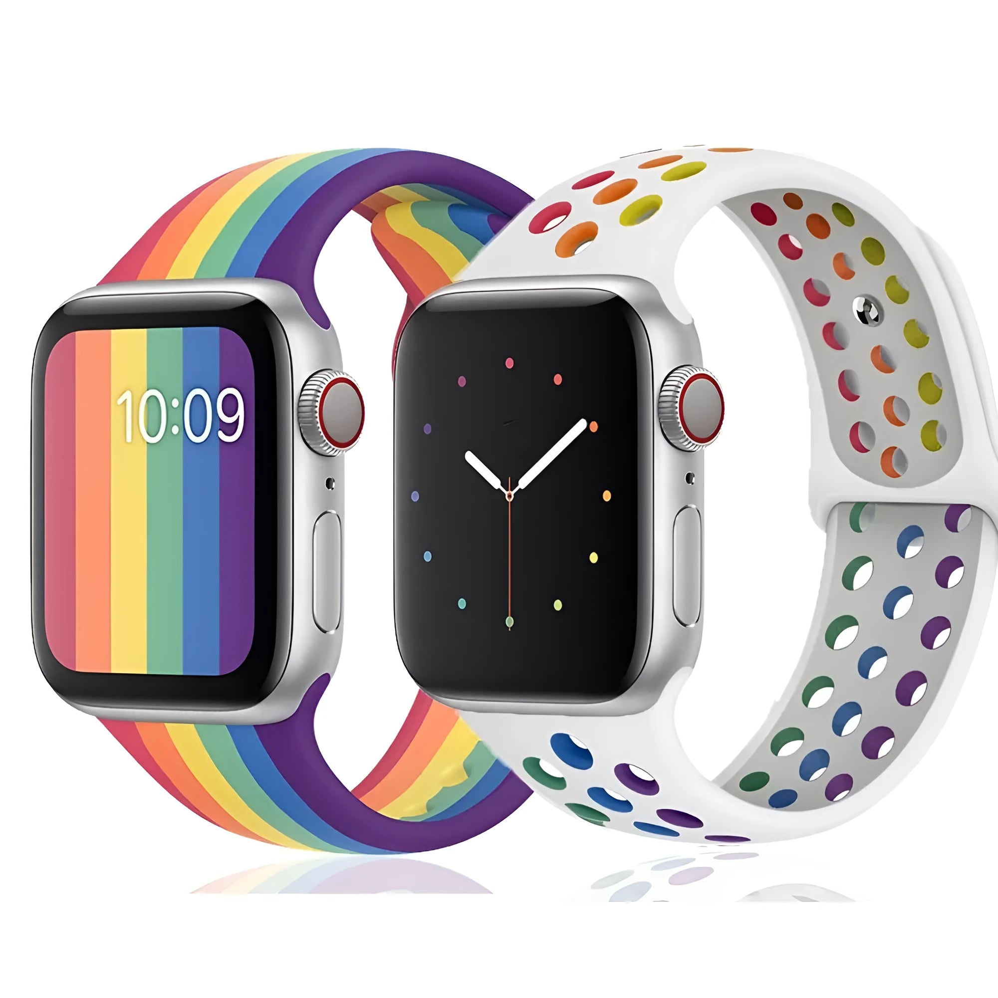 Unisex liquid silicone sports wristband strap in black rainbow or white for 38mm 40mm 42mm 44mm watches