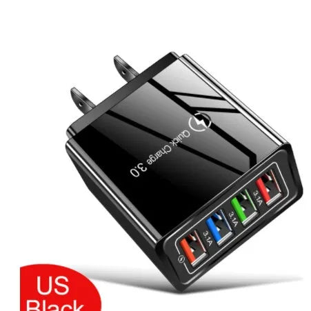 4-port USB mobile phone charger with luminous indicator light in multiple colour options