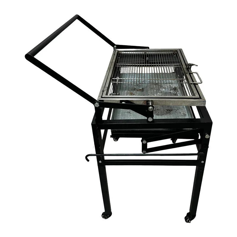 Large L-size Flip BBQ Stove charcoal grill shown folded and detached for storage.