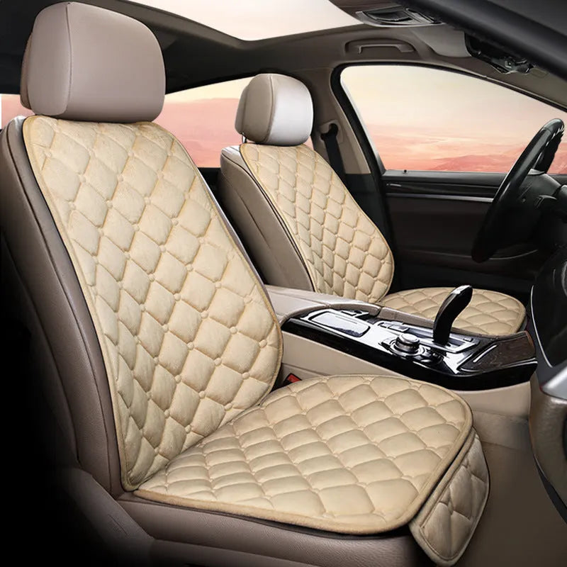 Cotton ringer plush car seat cushion in burgundy colour on a car seat.
