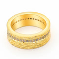 Geometric gold-colour women's zircon ring showing angular design on copper base with electroplated finish