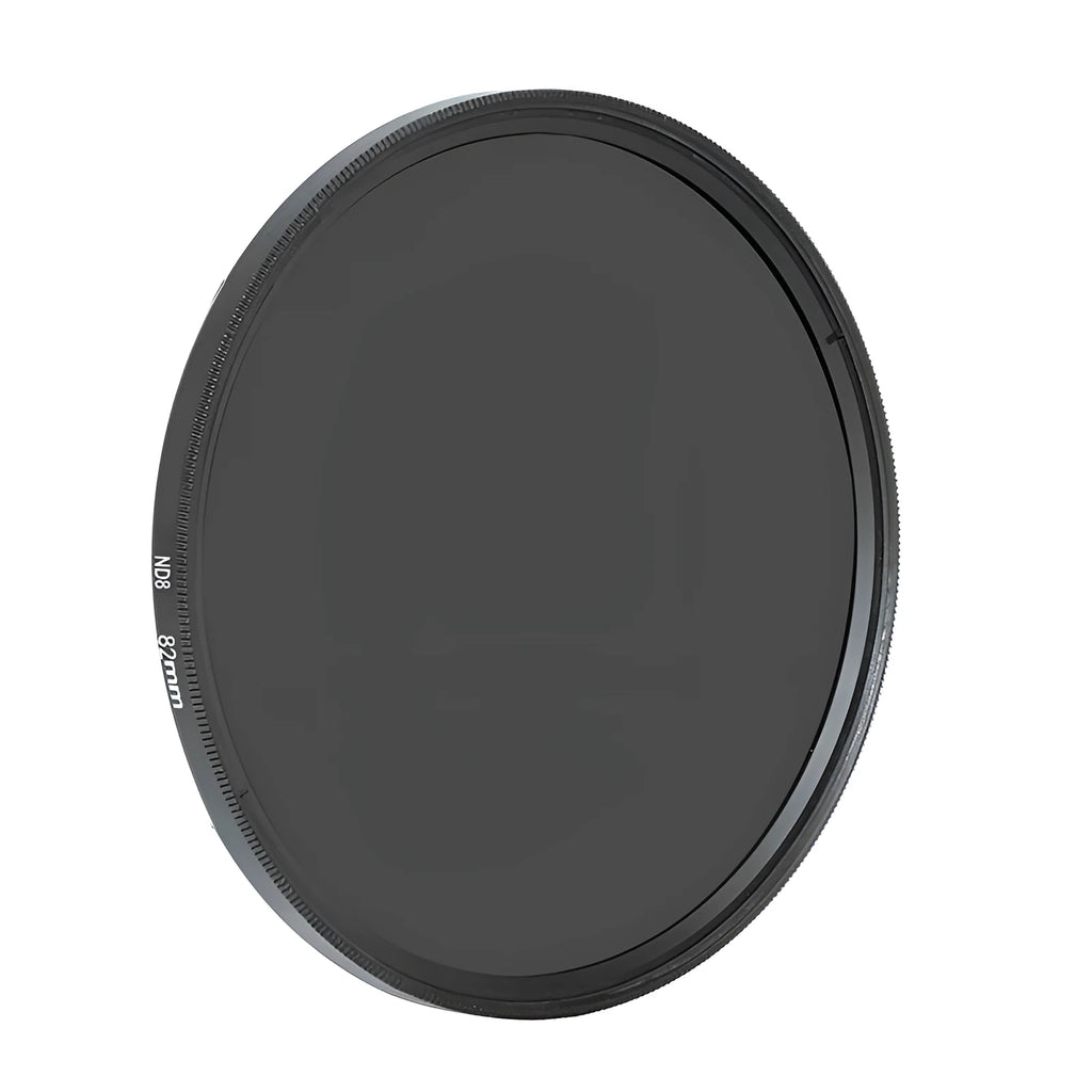 ND8 neutral density camera filter with aviation aluminium frame on a lens thread.