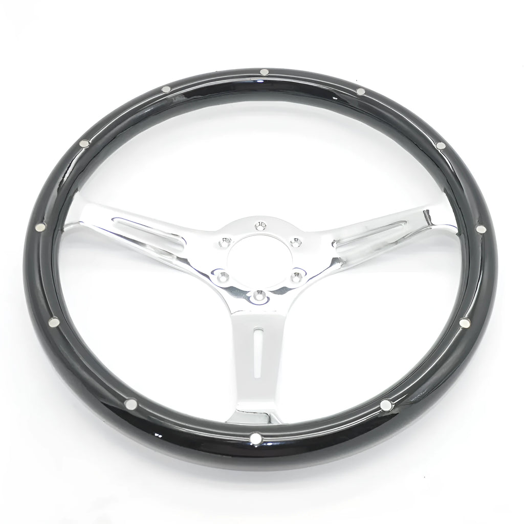 15 inch black peach wood steering wheel with six-hole pattern for classic car restoration