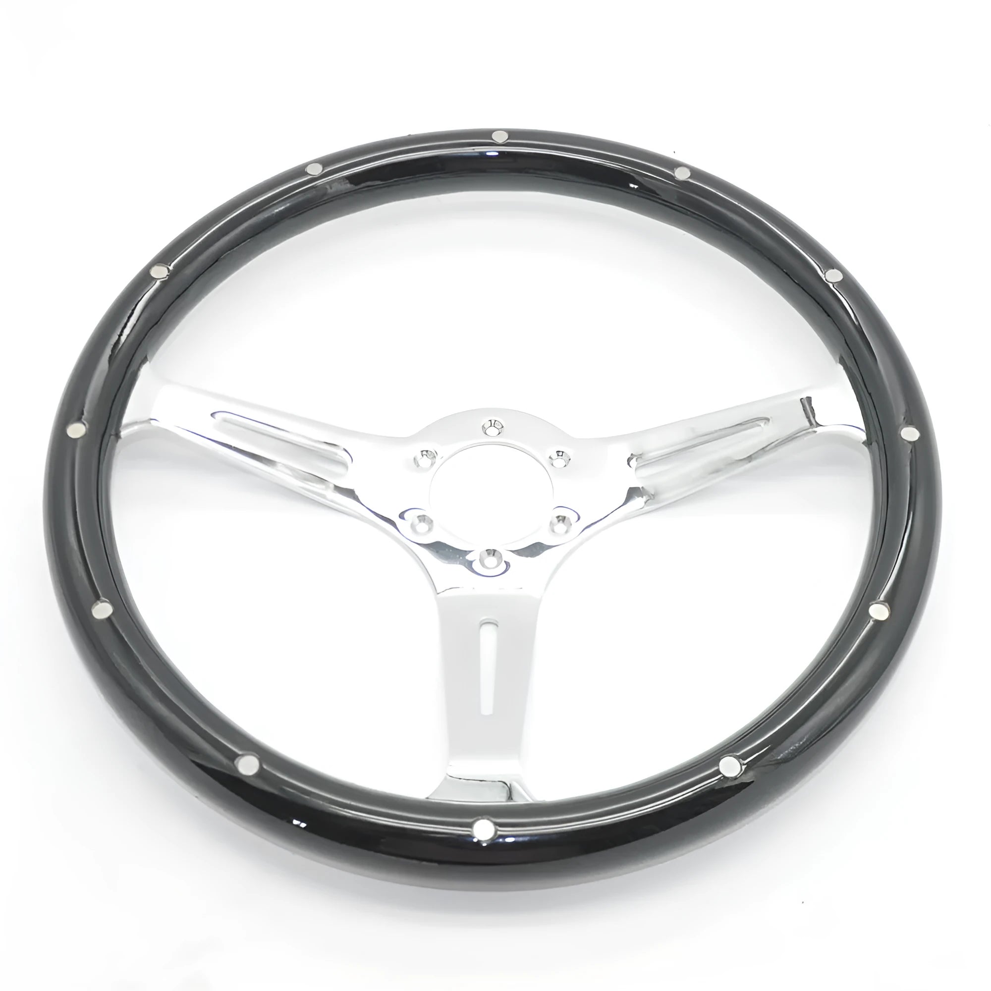 15 inch black peach wood steering wheel with six-hole pattern for classic car restoration