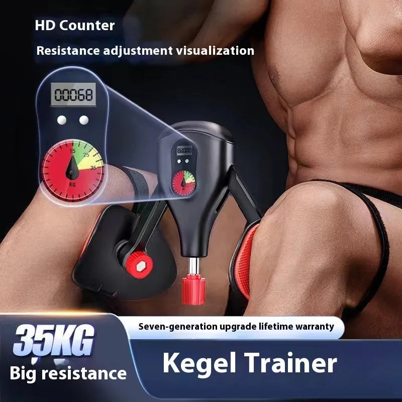Black and grey Kegel trainer for men's PC muscle exercise with strap and handle options