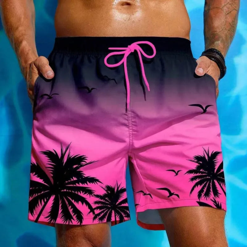 Men's loose fit ethnic style swimming trunks in polyester fibre fabric, shown in colour J001.