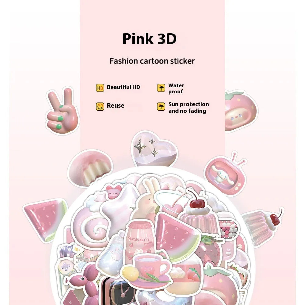 63-piece set of 3D decorative heart stickers in light pink colours with two cute pattern designs.