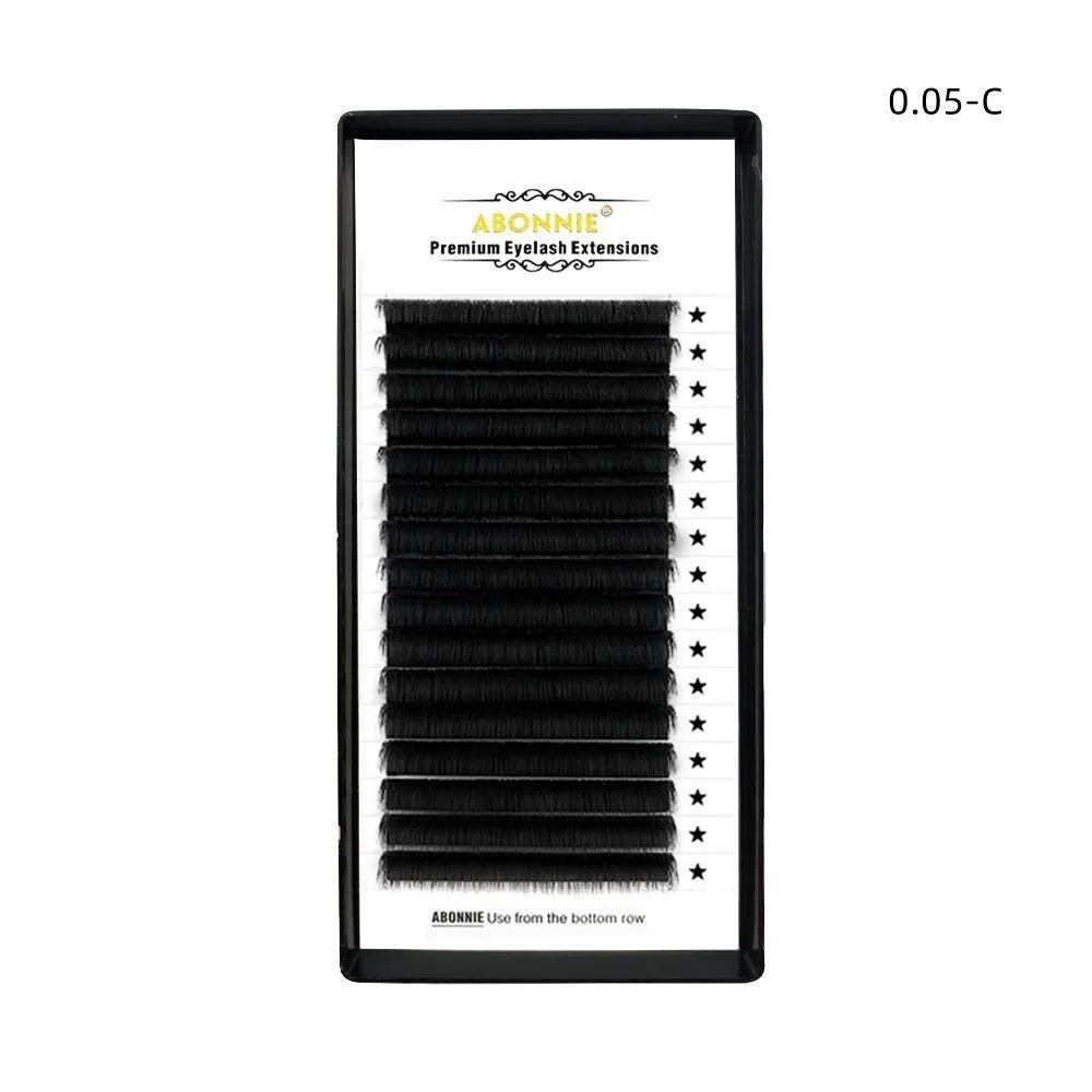False eyelashes with 16-row dense mink hair clusters on a matte band, shown in various lengths from 8mm to 18mm.