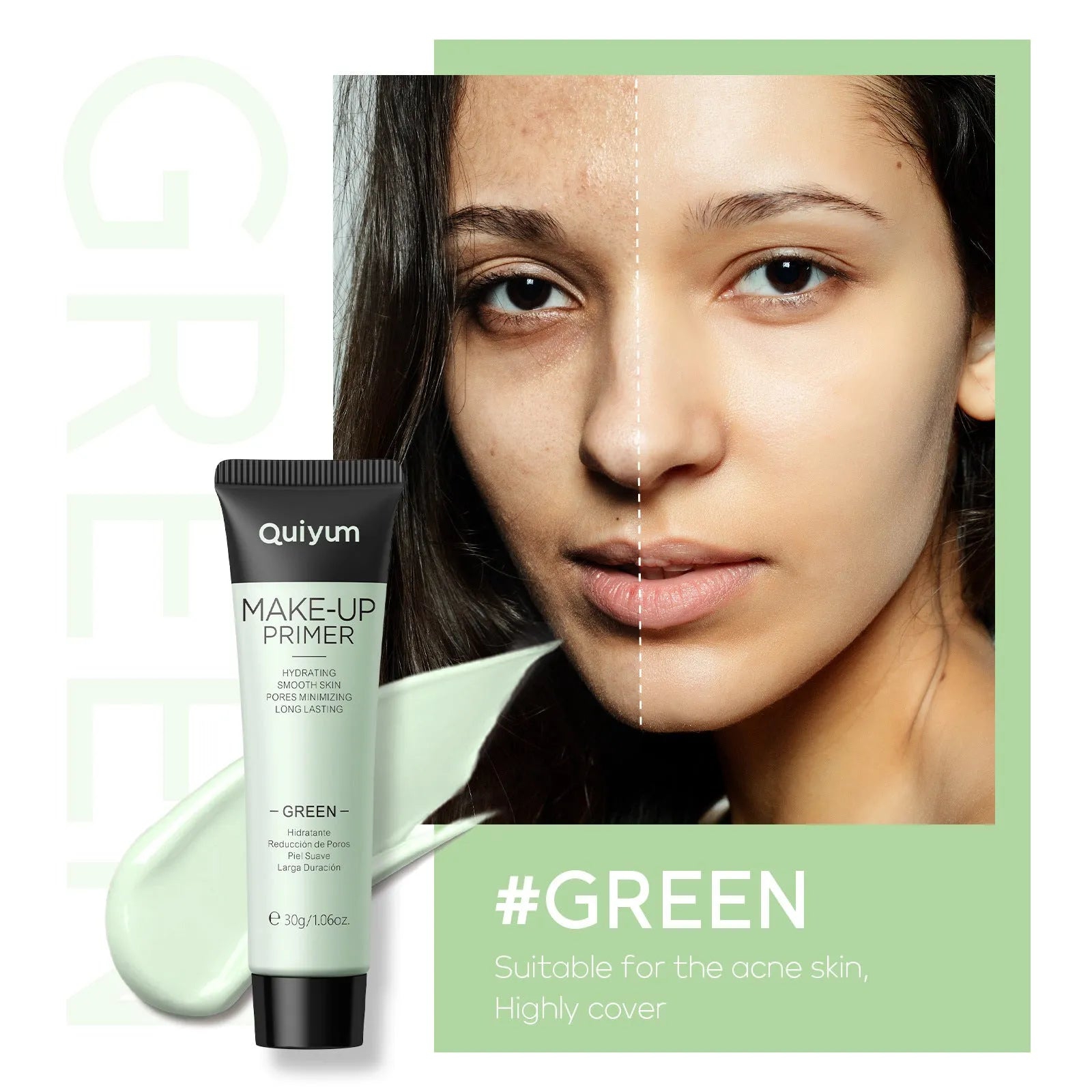 30g colour correcting makeup primer in purple pink green shades with moisturising base cream formula