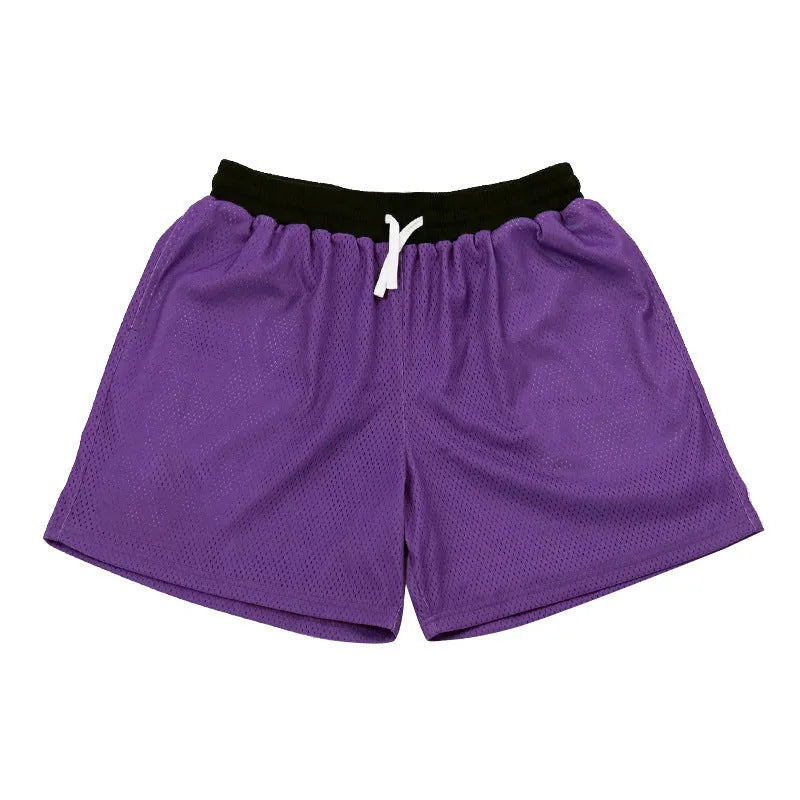 Men's black mesh quick-drying shorts for running and fitness with chemical fibre fabric