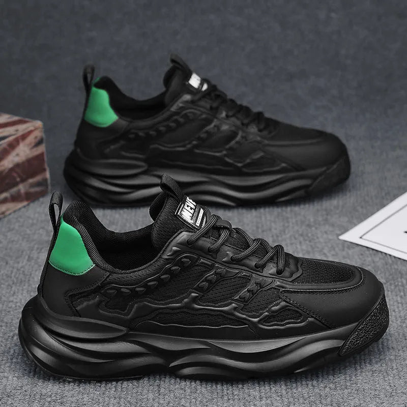 Men's breathable mesh shoes in black or white with PU mesh upper and round toe