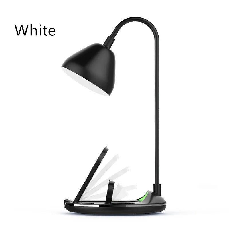 Black and white magnetic folding wireless charger showing folded and unfolded positions