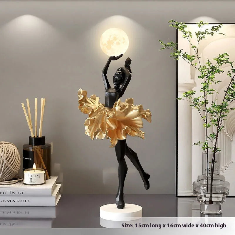 Art Girl Atmosphere small USB night lamp in resin, shown in one of four colours: Black Gold, White, Pink, or Light Blue.