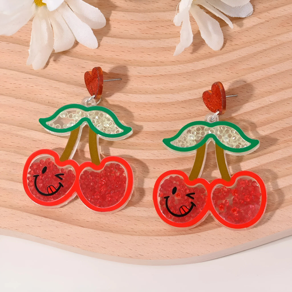 Pastoral style fruit shaped acrylic earrings for women with cherry, strawberry, watermelon designs