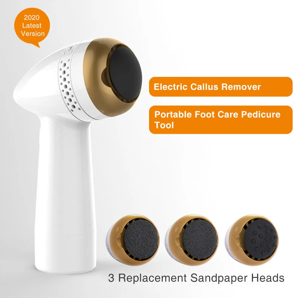 Electric vacuum foot grinder with quartz grinding head in gold and silver colour options.