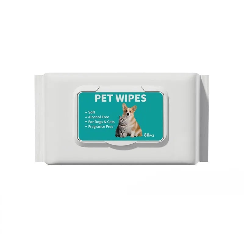 Cat hygiene wipes pack with 10 puffs, disposable pet cleaning wipes in neutral English packaging