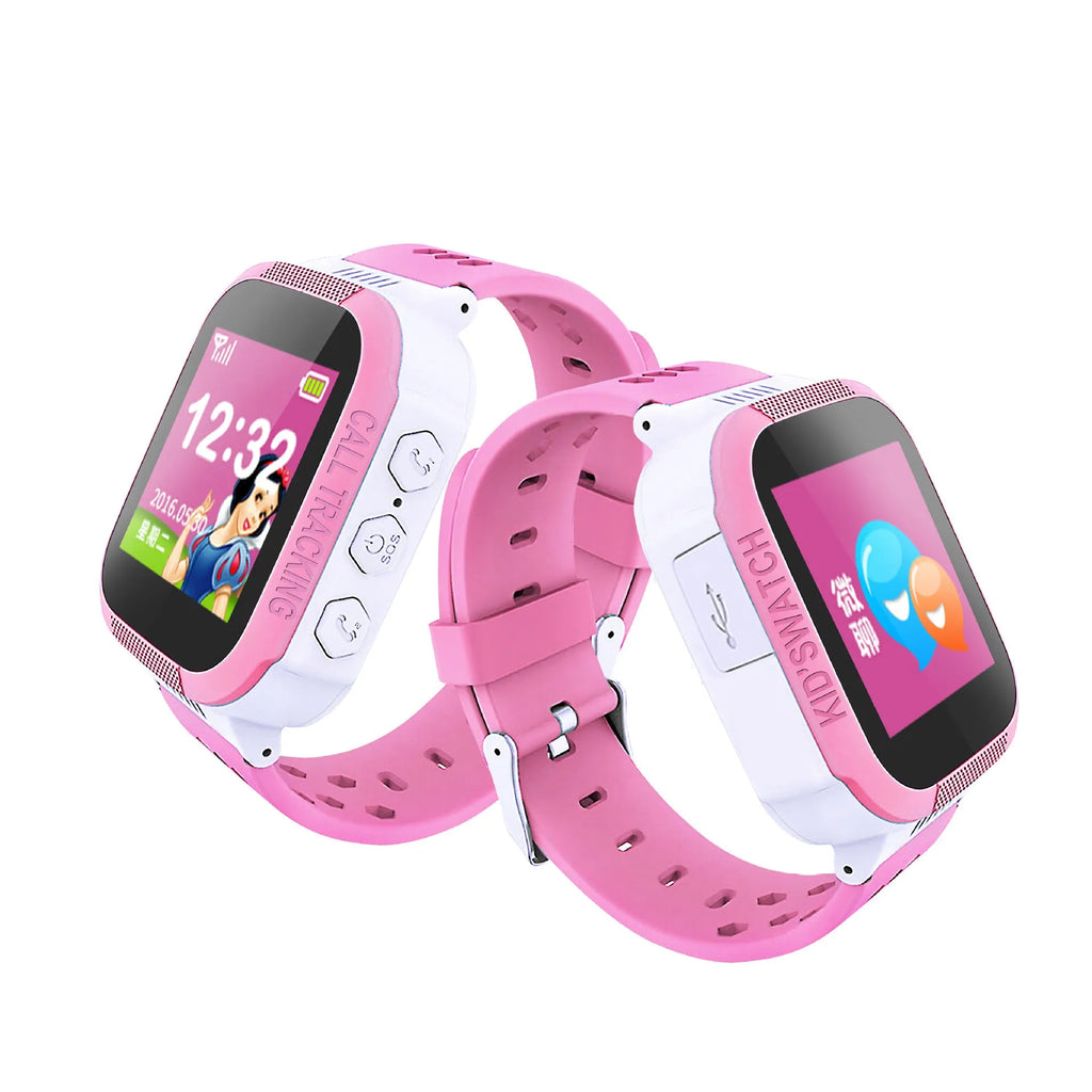 Children's blue phone watch with 1.44-inch IPS screen showing simple interface