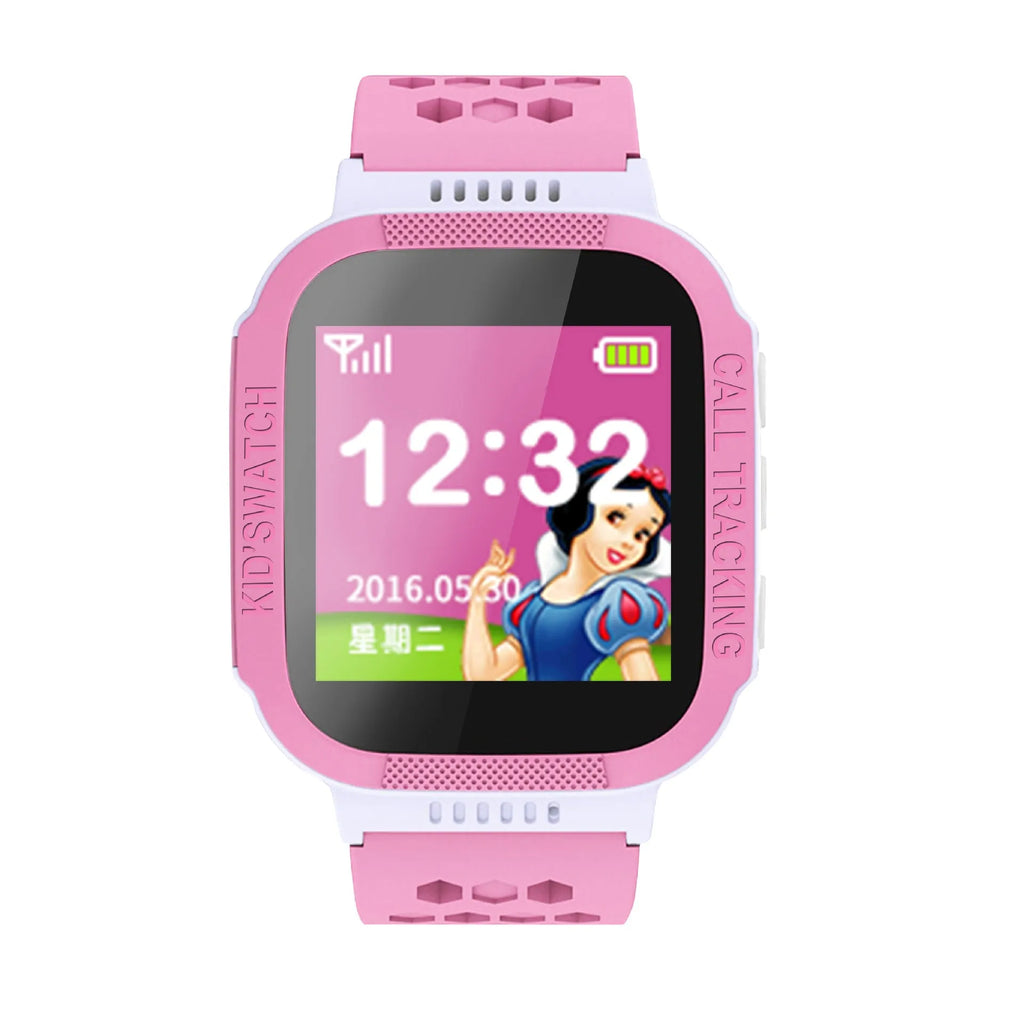 Children's blue phone watch with 1.44-inch IPS screen showing simple interface